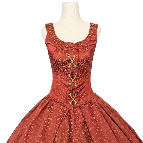 Vintage Renaissance Dress Princess Ballgown Royal Medieval Rust XXS XS Juniors - Picture 2 of 12